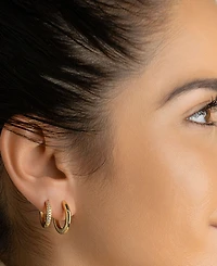 Adornia 14K Gold Plated 3-Huggie Hoop Earrings Set with 1-Crystal Hoop