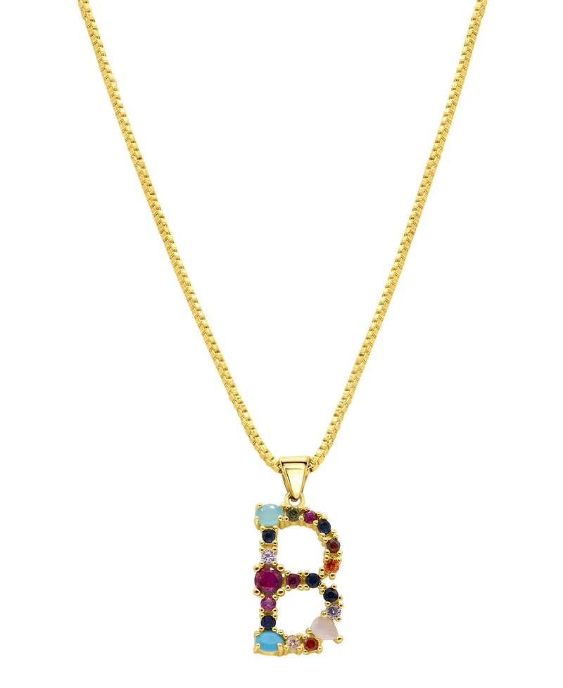 Adornia 14K Gold-Plated Multi Color Stone Initial Necklace