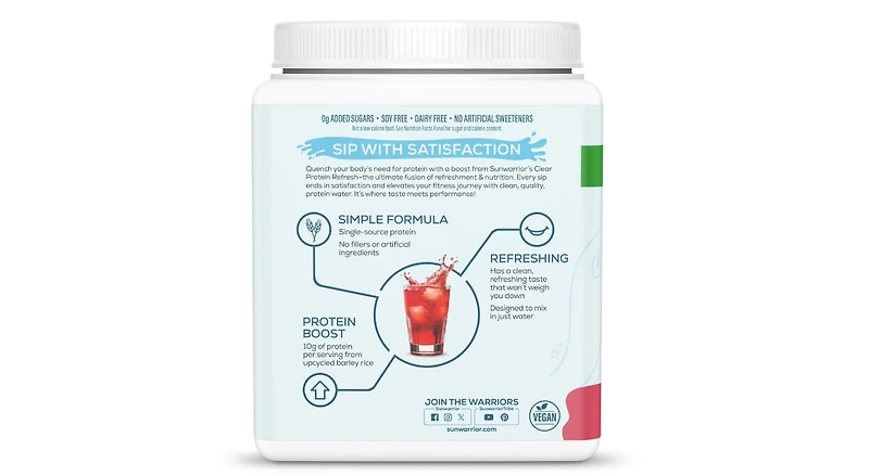 Clear Protein Refresh Protein Powder, Plant Based Protein Powder, Sunwarrior, Raspberry, 420g