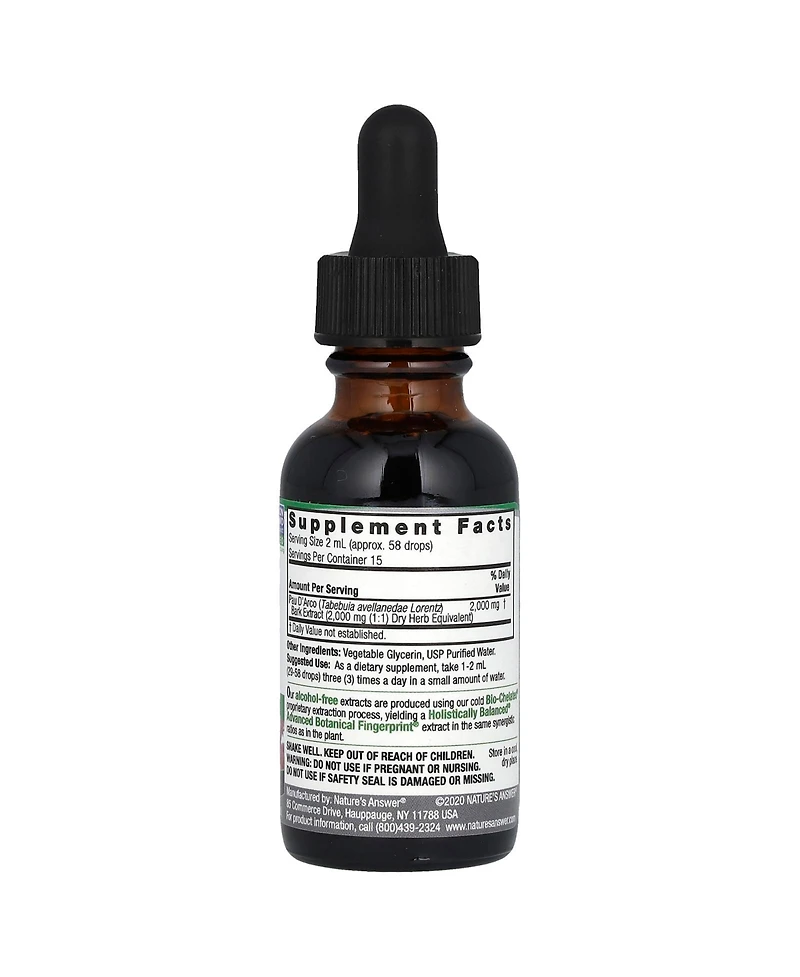 Nature's Answer Pau D' Arco Bark Alcohol-Free 2 000 mg - 1 fl oz (30 ml)