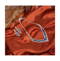 Sohi Women's Blue Embellished Stone Necklace And Earrings (Set Of 2)