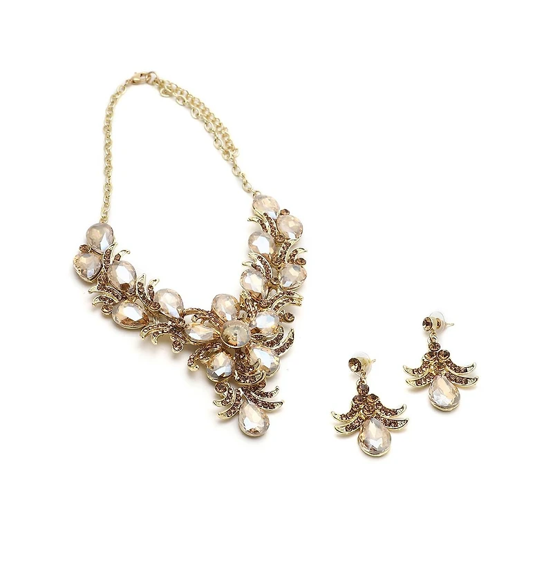 Sohi Women's Gold Teardrop Cluster Necklace And Earrings (Set Of 2)