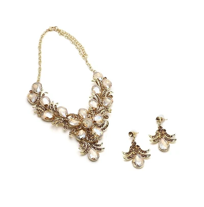 Sohi Women's Gold Teardrop Cluster Necklace And Earrings (Set Of 2)