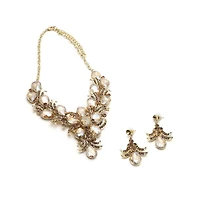 Sohi Women's Gold Teardrop Cluster Necklace And Earrings (Set Of 2)
