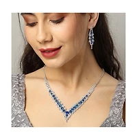 Sohi Women's Blue Embellished Stone Necklace And Earrings (Set Of 2)