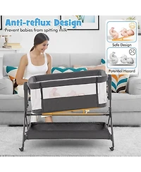 Slickblue Boys Height Adjustable Bedside Sleeper with Storage Bag and Soft Mattress for Baby