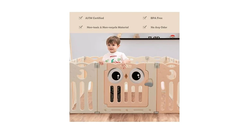 Slickblue Toddler 14-Panel Baby Playpen Activity Center Foldable Play Yard with Lock Door