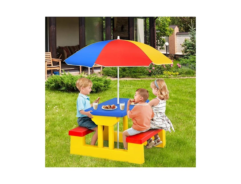 Slickblue Kids Picnic Folding Table and Bench with Umbrella