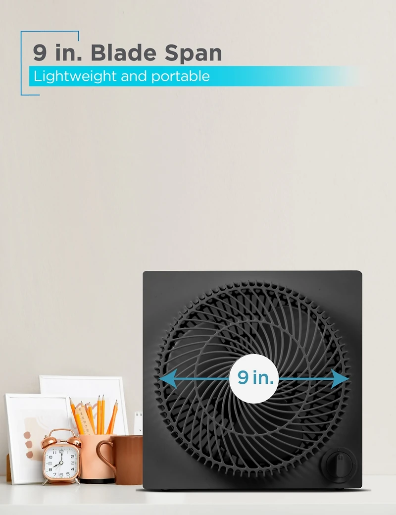 Black+Decker Portable 9 Inch Box Fan, 3 Speed Settings & Self Standing