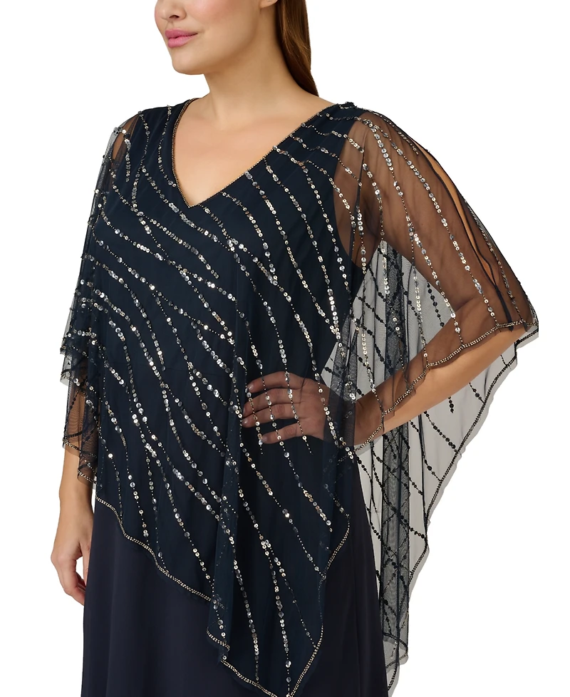 Adrianna Papell Plus Size Beaded Popover Gown