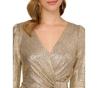 Adrianna Papell Women's Foiled Long-Sleeve Dress