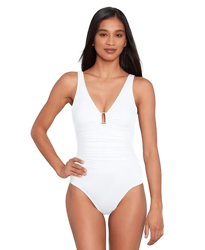 Lauren Ralph Ring Over The Shoulder Tummy Control One Piece Swimsuit