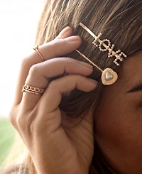 Ettika Imitation Pearl and Gold-Tone Love Heart Hair Pin Set