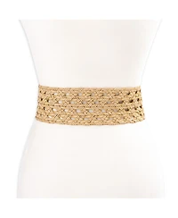 Sam Edelman Women's Woven Leather Belt with Circular Center Bar Buckle
