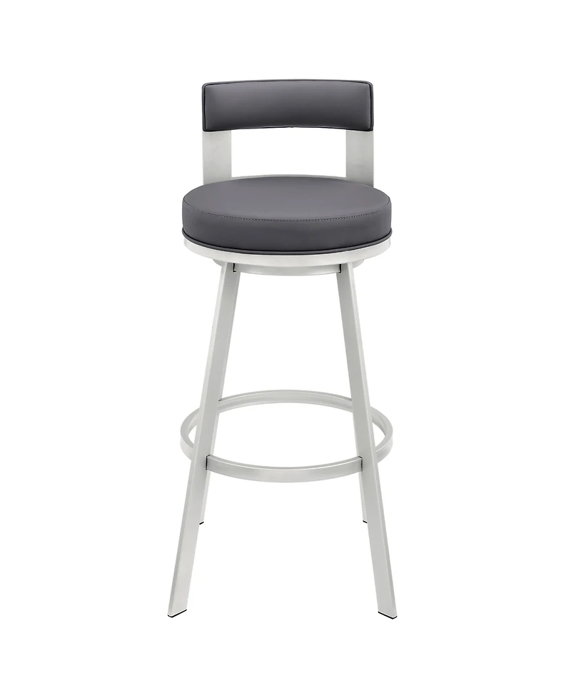 Armen Living Flynn 26" Swivel Counter Stool in Silver Metal with Faux Leather