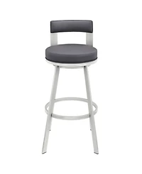 Armen Living Flynn 26" Swivel Counter Stool in Silver Metal with Faux Leather