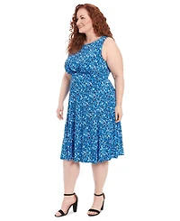 London Times Plus Sleeveless Fit & Flare Midi Dress