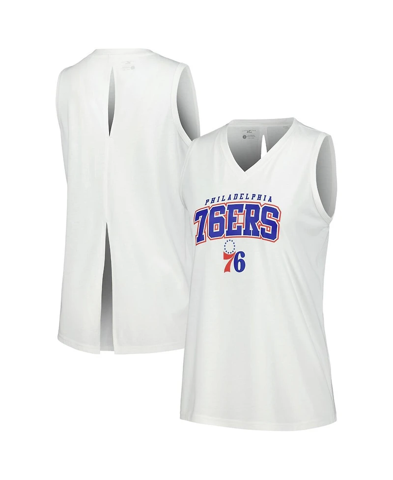 Women's LevelWear White Philadelphia 76ers Paisley Peekaboo Tank Top