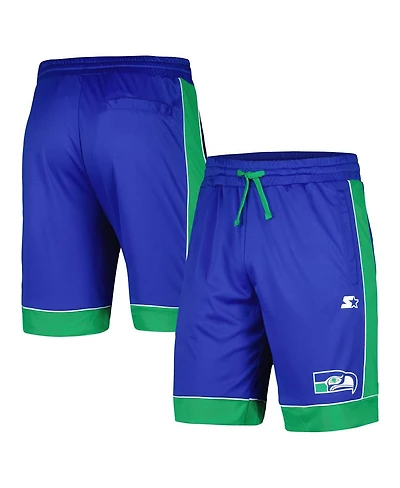 Men's Starter Royal, Green Distressed Seattle Seahawks Vintage-Like Fan Favorite Shorts