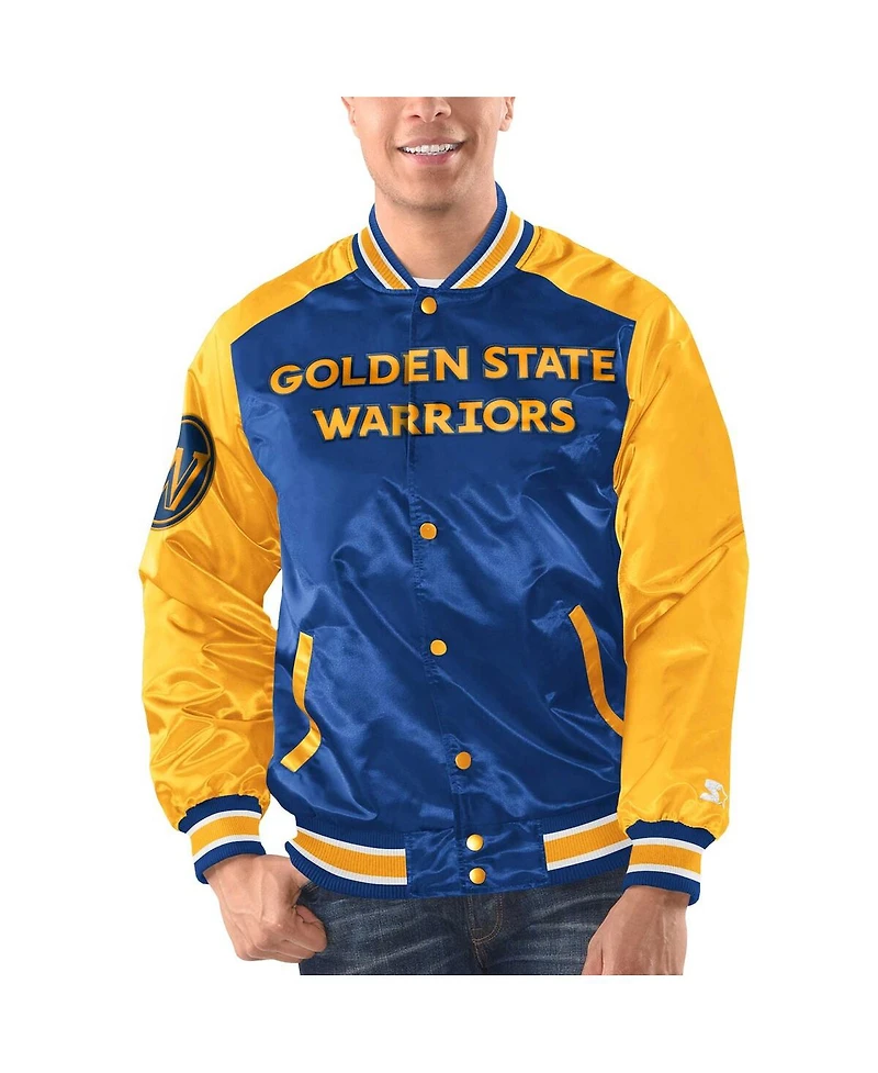 Men's Starter Royal, Gold Golden State Warriors Renegade Satin Full-Snap Varsity Jacket