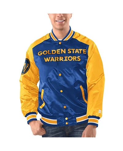 Men's Starter Royal, Gold Golden State Warriors Renegade Satin Full-Snap Varsity Jacket