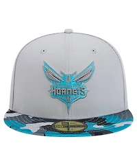 Men's New Era Gray Charlotte Hornets Active Color Camo Visor 59FIFTY Fitted Hat