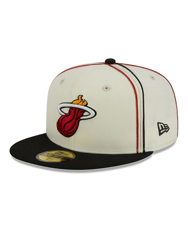 Men's New Era Cream, Black Miami Heat Piping 2-Tone 59FIFTY Fitted Hat