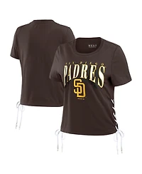 Women's Wear by Erin Andrews Brown San Diego Padres Side Lace-Up Cropped T-shirt