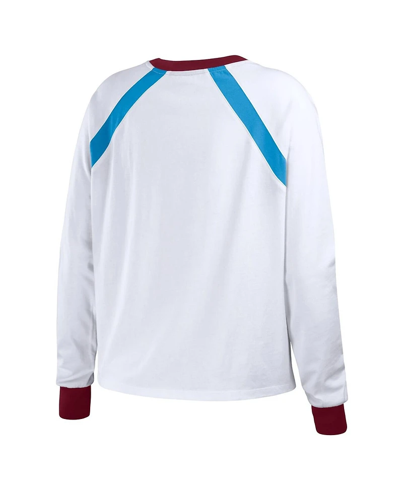 Women's Wear by Erin Andrews White Distressed Philadelphia Phillies Raglan Long Sleeve T-shirt