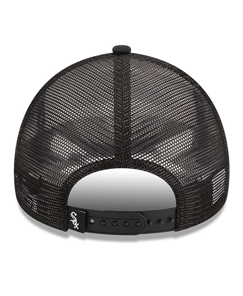 Men's New Era White, Black Chicago White Sox Stacked A-Frame Trucker 9FORTY Adjustable Hat