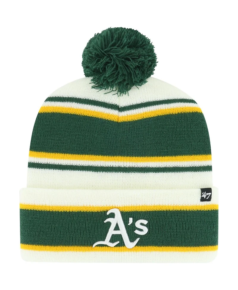 Youth Boys and Girls '47 Brand White, Green Oakland Athletics Stripling Cuffed Knit Hat with Pom