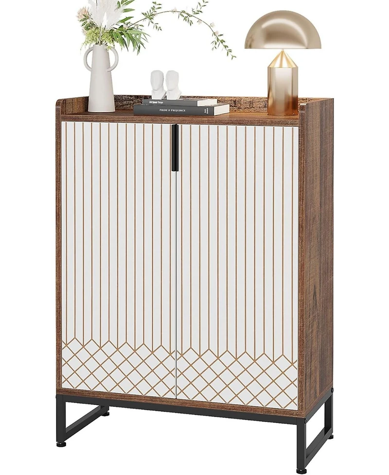 Tribesigns 25 Pair Shoe Cabinets with Doors, 5-tier Modern Rack Organizer Cabinet, Freestanding Wood Storage Cabinet for Bedroom Hallway Living R