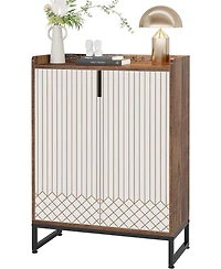 Tribesigns 25 Pair Shoe Cabinets with Doors, 5-tier Modern Rack Organizer Cabinet, Freestanding Wood Storage Cabinet for Bedroom Hallway Living R