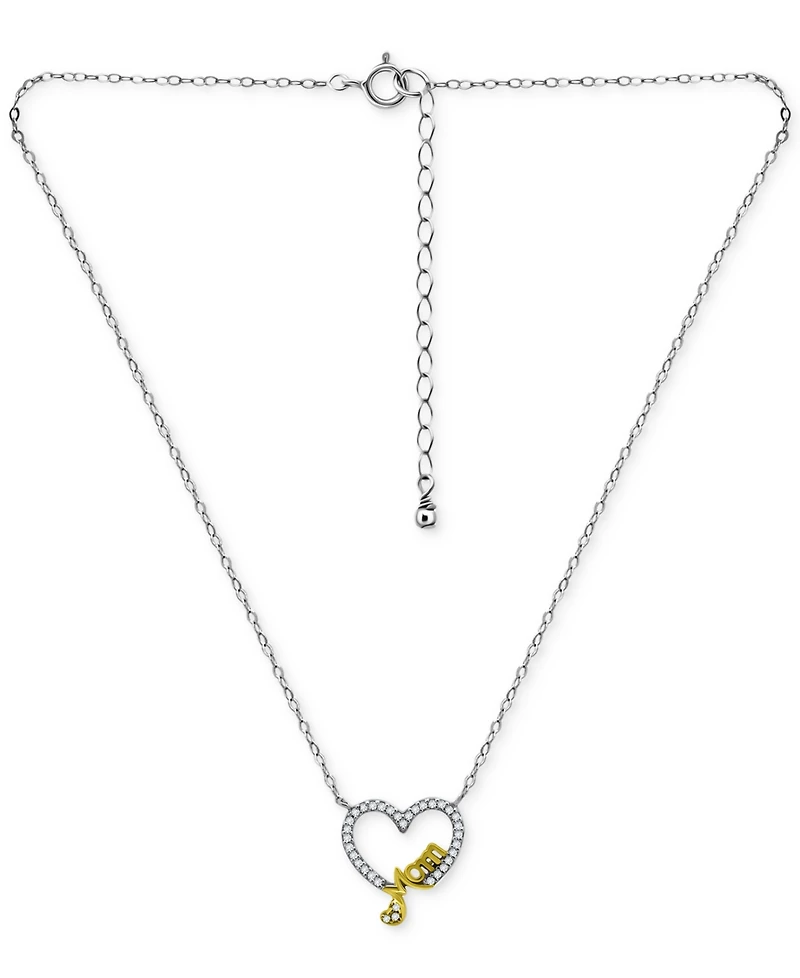 Giani Bernini Cubic Zirconia Mom Heart Pendant Necklace in Sterling Silver & 18k Gold-Plate, 16" + 2" extender, Created for Macy's