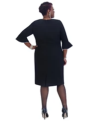Kasper Kat Elbow-Sleeve Ruffled-Cuff Dress
