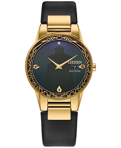 Citizen Eco-Drive Women's Disney Evil Queen Black Leather Strap Watch 30mm Gift Set