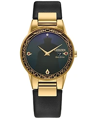 Citizen Eco-Drive Women's Disney Evil Queen Black Leather Strap Watch 30mm Gift Set