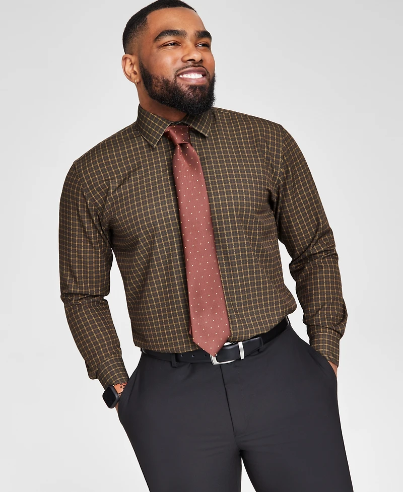 Tayion Collection Men's Brown & Gold Slim-Fit Dress Shirt
