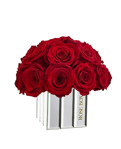 Rose Box Nyc Half Ball of Red Flame Long Lasting Preserved Real Roses in Mini Modern Vase, 25-27 Roses