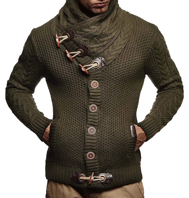 Leif Nelson Men's Knitted Turtleneck Jacket - Winter Cardigan Sweaters for Men