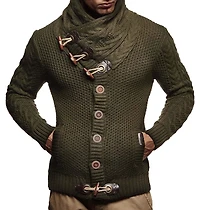 Leif Nelson Men's Knitted Turtleneck Jacket - Winter Cardigan Sweaters for Men