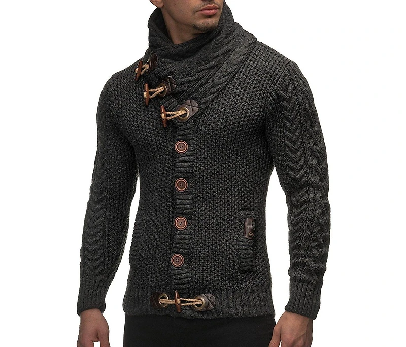 Leif Nelson Men's Knitted Turtleneck Jacket - Winter Cardigan Sweaters for Men