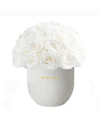 Rose Box Nyc Half Ball of Pure White Long Lasting Preserved Real Roses in Premium Ceramic Vase, 50-55 Roses