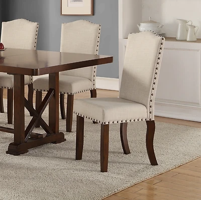 Streamdale Cream Upholstered Dining Chairs Set of 2 with Nailheads