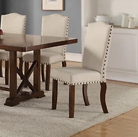 Streamdale Cream Upholstered Dining Chairs Set of 2 with Nailheads