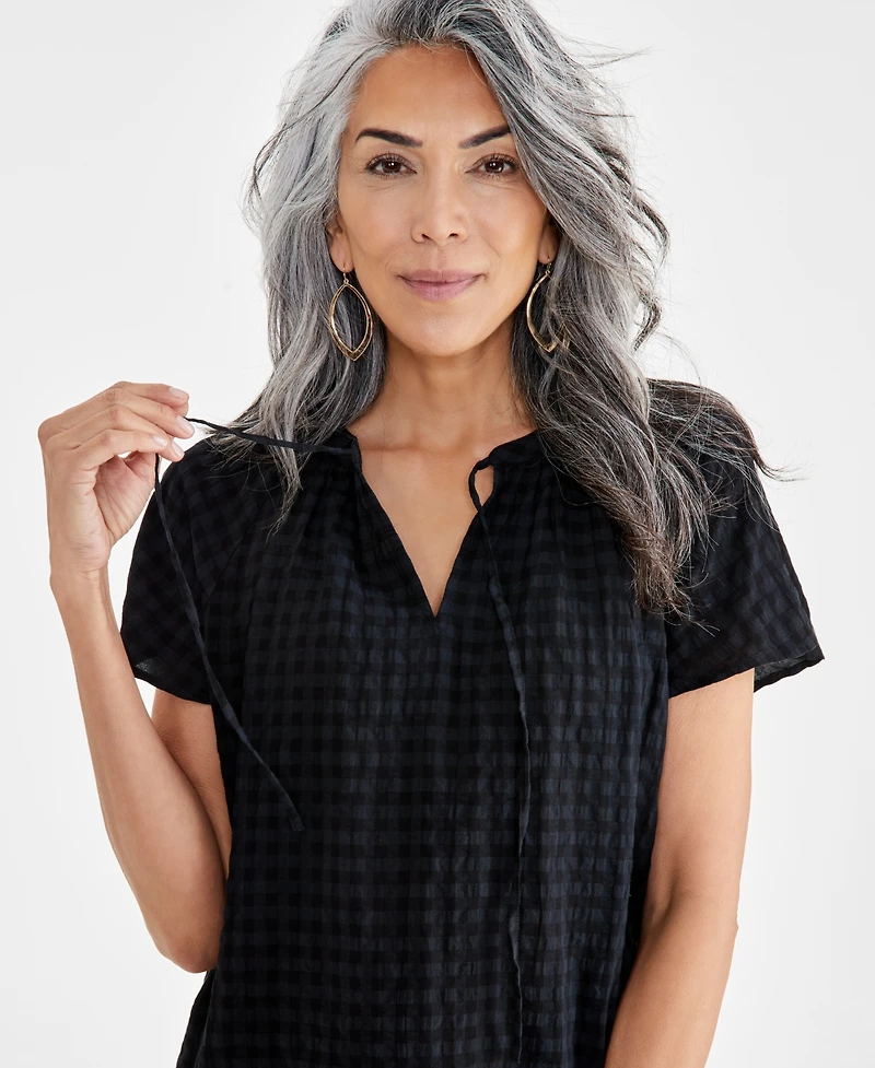 Style & Co Women's Seersucker Split-Neck Flutter Sleeve Top, Created for Macy's