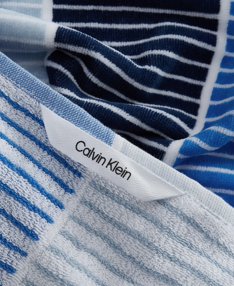 Calvin Klein Blocked Terry Yarn Dyed Stripe Beach Towel Set, 68" x 36"