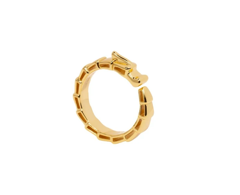 Sterling Silver 14K Gold Plated Fiery Dragon Ring - 7