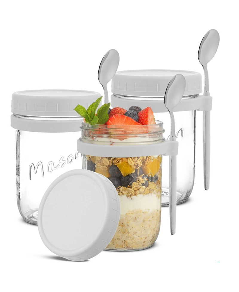 JoyJolt Dawn Overnight Oats Glass Containers, 16 Oz, Set of 3