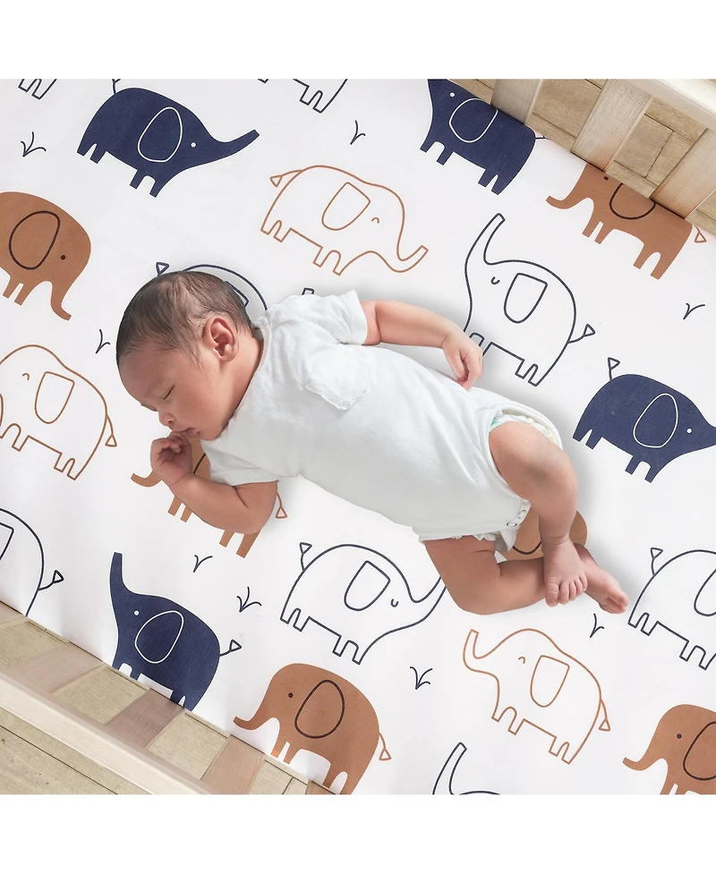 Lambs & Ivy Playful Elephant 100% Cotton White/Blue Baby Fitted Crib Sheet